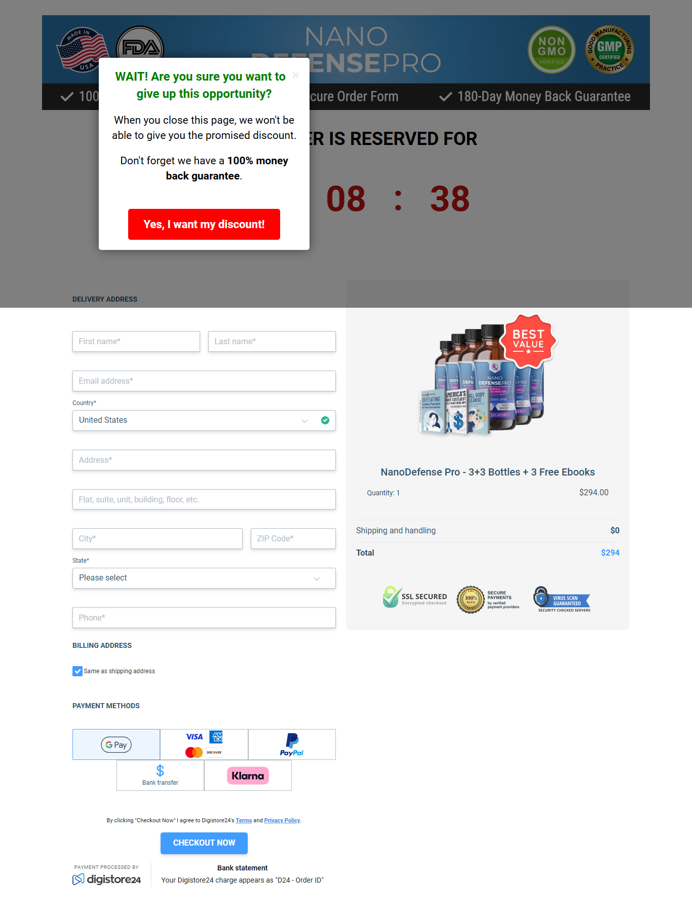 NanoDefense Pro Payment Screen